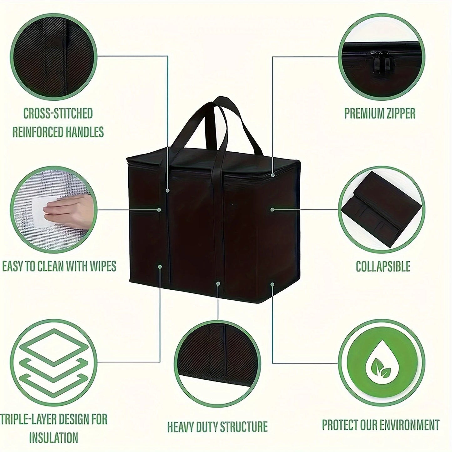1pc Large Capacity Insulated Soft Delivery Bag