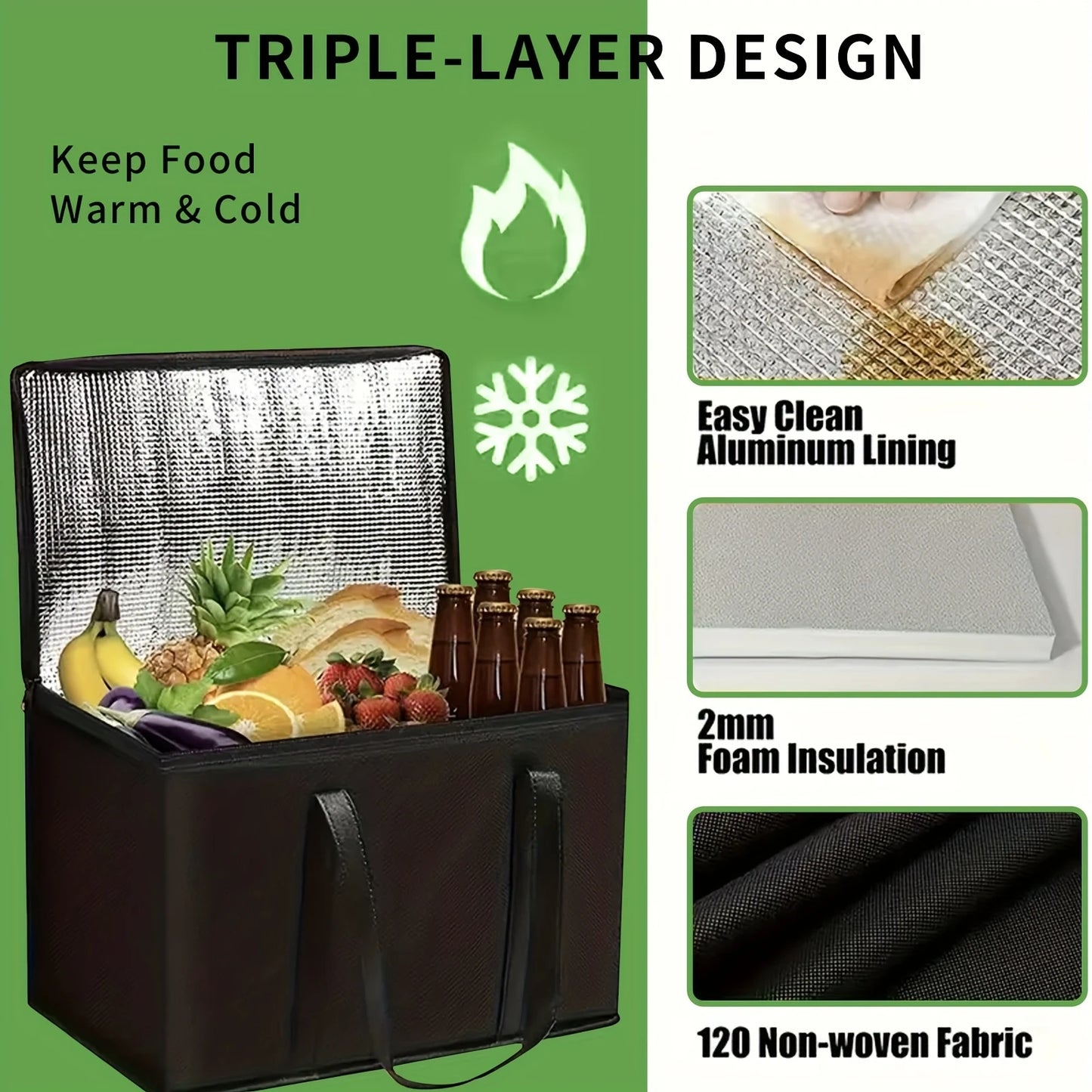 1pc Large Capacity Insulated Soft Delivery Bag